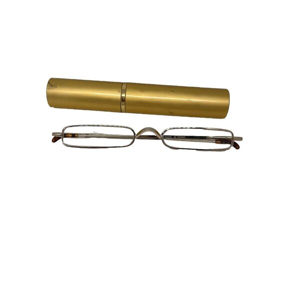 Gold Rectangular Readers +3.25 Unisex Gold Case Men Women Convenient  - Picture 1 of 3